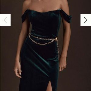 Jenny Yoo Issa Velvet Off-The-Shoulder Velvet Column Gown - Dark Emerald